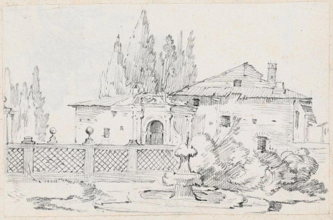 Casa e alberi attraverso un muro del giardino - National Gallery of Art